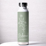 Sage Green Bridesmaid Name Floral Bachelorette Water Bottle<br><div class="desc">Celebrate in style with our Name Hand Scripted Bachelorette Bridal Party Thermal Wine Tumbler. Featuring an elegant, personalised script design, this tumbler is perfect for keeping beverages at the ideal temperature during your bridal festivities. Crafted from high-quality, insulated materials, it’s as practical as it is chic. Ideal for bachelorette parties,...</div>