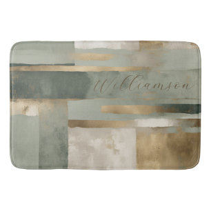 Sage Green Brown Modern Farmhouse Plaid Welcome Bath Mat