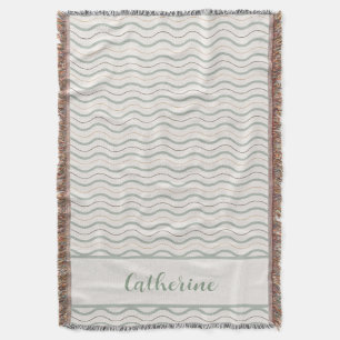 Sage Green & Brown Nautical Waves Decor Throw Blanket