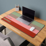 Sage Green Brown Pink Red Stripes Pattern Name Desk Mat<br><div class="desc">Enhance your workspace with the Sage Green, Brown, Blush Pink, and Red Stripes Pattern Name Desk Mat. Featuring a stylish striped design in warm and earthy tones, this desk mat adds a modern and personalised touch to your desk setup. Perfect for home offices, study areas, or workstations, it provides a...</div>