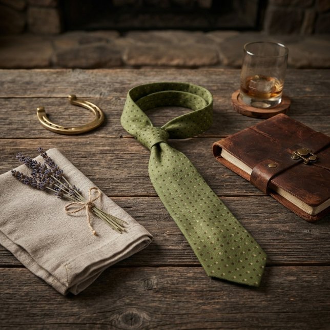 Sage Green Brown Polka Dot Foulard Tie (Creator Uploaded)