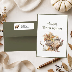 Sage Green Brown Turkey Thanksgiving Address Return Address Label