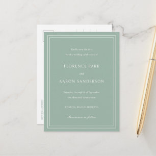 Sage Green Budget Wedding Save the Date Announcement Postcard