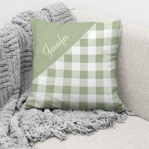 Sage Green Buffalo Plaid Check Pattern Name Cushion