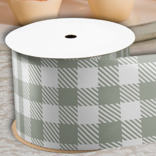 Sage Green Buffalo Plaid Gingham Checked Country  Satin Ribbon