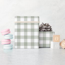 Sage Green Buffalo Plaid Gingham Checked Country Wrapping Paper
