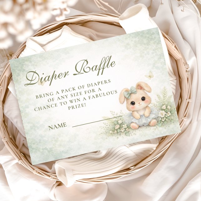 Sage Green Bunny Floral Diapper Raffle Enclosure Card (Creator Uploaded)