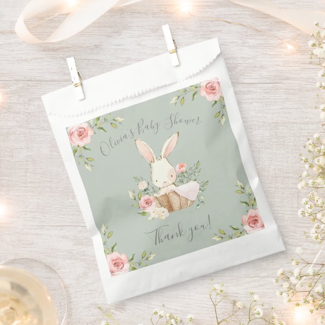 Sage Green Bunny Rabbit Baby Shower Favour Bag (Clipped)