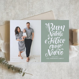 Sage Green Buon Natale Calligraphy Christmas Photo Holiday Card