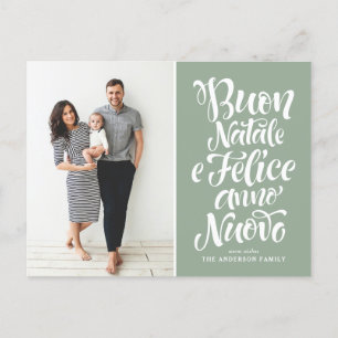 Sage Green Buon Natale Calligraphy Christmas Photo Holiday Postcard