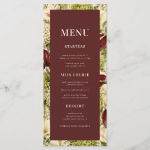 Sage Green &Burgundy Floral Tropical Bloom Wedding Menu