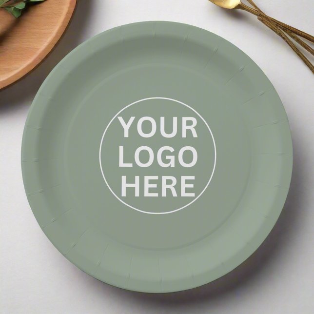 Sage Green Business Logo Event Promotional branded Paper Plate (Creator Uploaded)