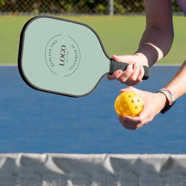 Sage green Business logo Simple Promotional Custom Pickleball Paddle (Insitu)