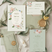 Sage green & butter yellow floral wedding card