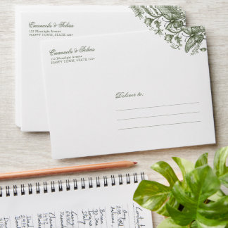 Sage Green Butterfly Floral Wedding Address Envelope