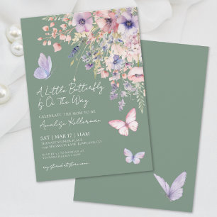 Sage Green Butterfly Wildflower Baby Shower Invitation