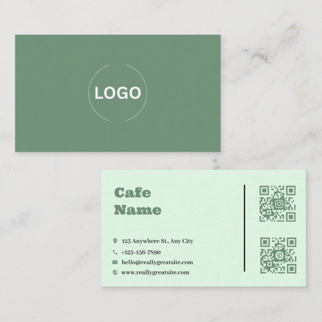 Sage Green Cafe Business Card QR Code Set (Front/Back)