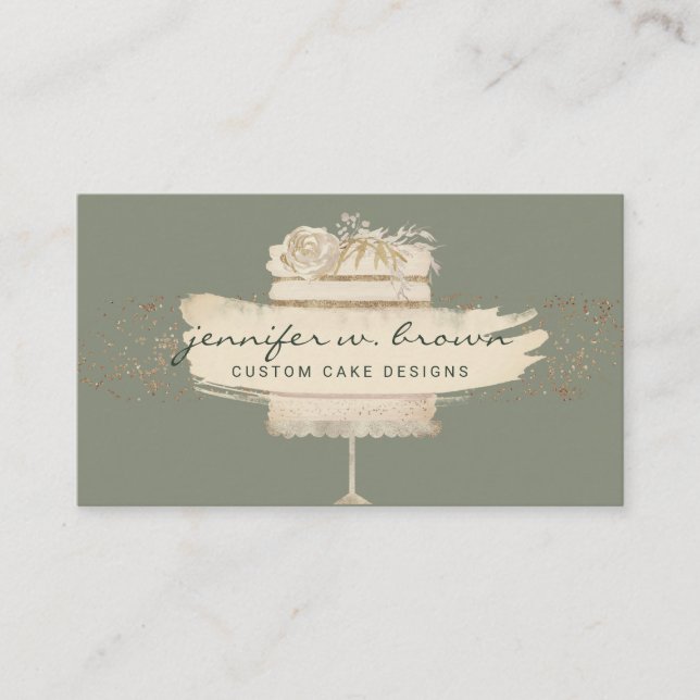 Sage Green Cake Decor Bakery Pastry Patisserie Business Card (Front)