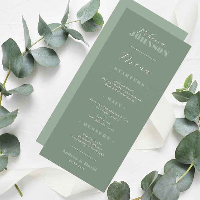 Sage Green Calligraphy Guest Name Wedding Dinner Menu (Creator Uploaded)