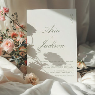 Sage Green Calligraphy Modern QR Code Wedding Invi Invitation