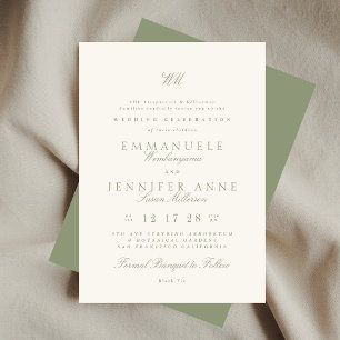 Sage Green Calligraphy Monogram Cream The Wedding Invitation