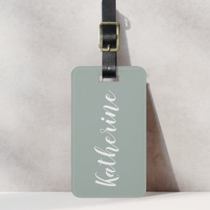 Sage Green Calligraphy Name Luggage Tag