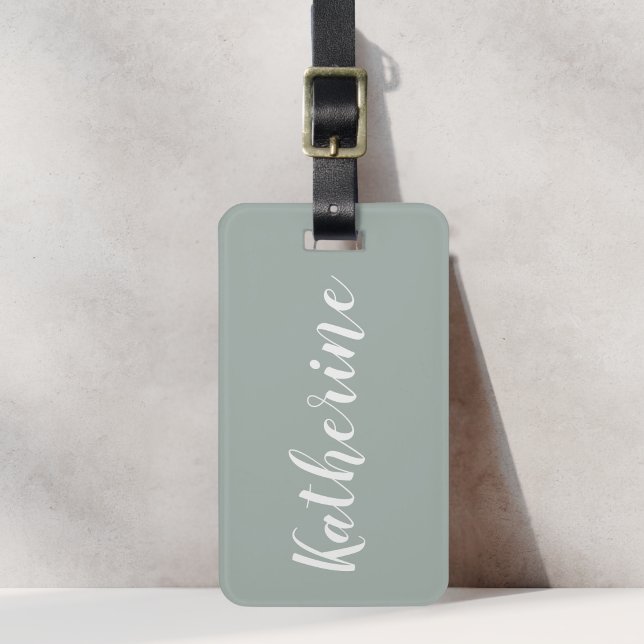 Sage Green Calligraphy Name Luggage Tag (Creator Uploaded)