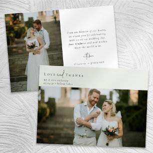 Sage Green Calligraphy Script Photo Wedding Thank You Card