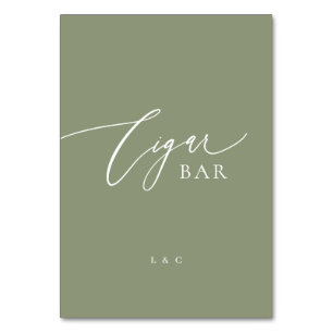 Sage Green Calligraphy Wedding Cigar Bar Sign Table Number