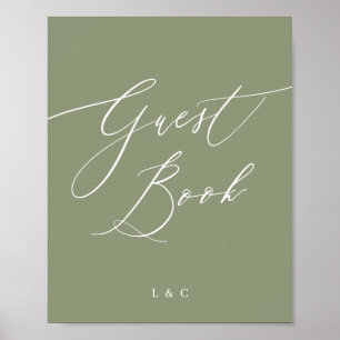 Sage Green Calligraphy Wedding Guest Book Sign