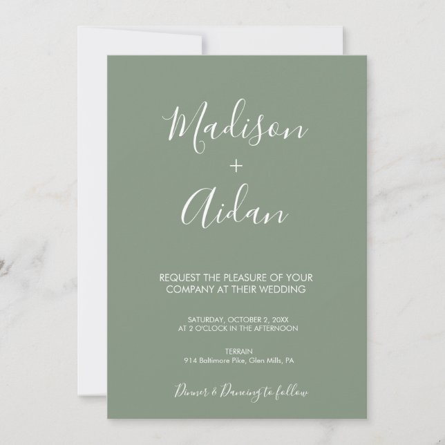 Sage Green Calligraphy Wedding Invitation (Front)