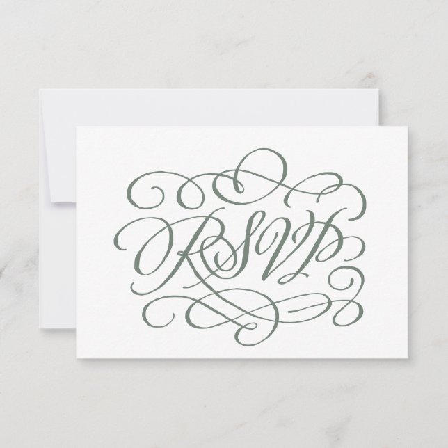 Sage Green Calligraphy Wedding Meals RSVP Card (Front)