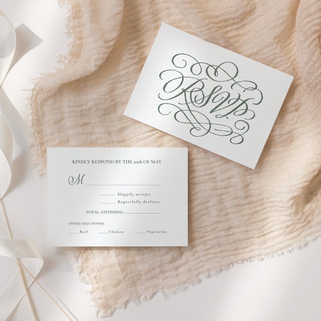 Sage Green Calligraphy Wedding Meals RSVP Card (Creator Uploaded)