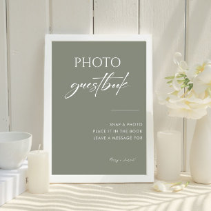 Sage Green Calligraphy Wedding Photo Guestbook Pedestal Sign