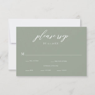 Sage Green Calligraphy Wedding RSVP Card