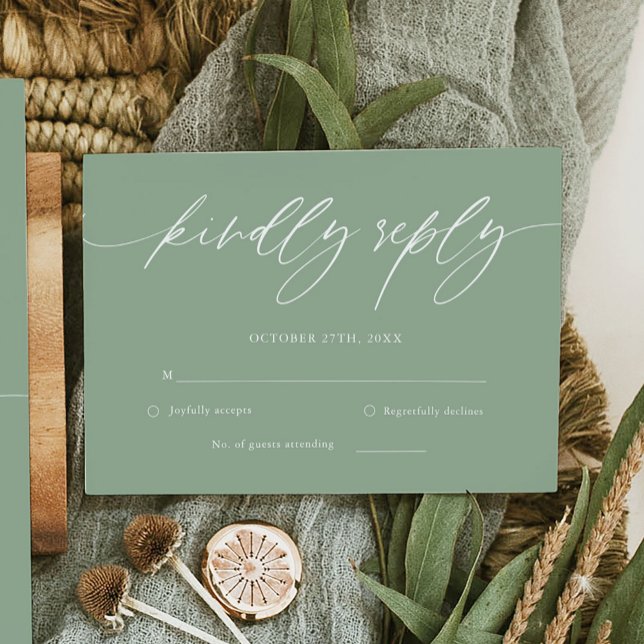 Sage Green Calligraphy Wedding RSVP Card (Creator Uploaded)