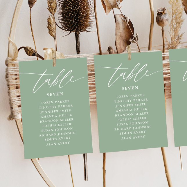 Sage Green Calligraphy Wedding Seating Chart  Table Number (Creator Uploaded)