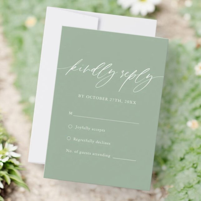 Sage Green Calligraphy Wedding Simple RSVP (Creator Uploaded)