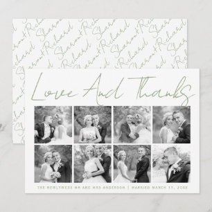 Sage green calligraphy wedding Thank You photo Card