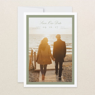 Sage Green Calligraphy White Frame Classic photo Save The Date