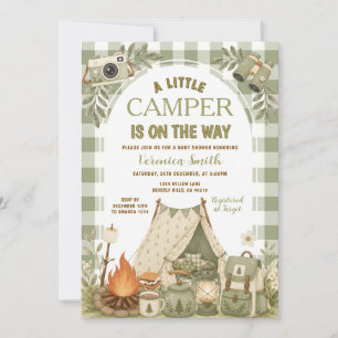 Sage Green Camping A little Camper Baby Shower Invitation