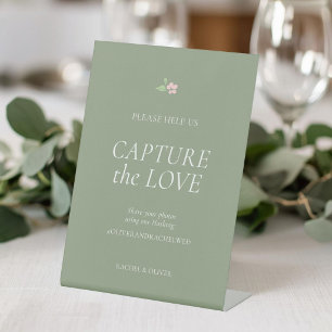 Sage Green Capture the Love Wedding Table Top Pedestal Sign