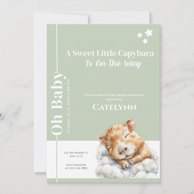 Sage Green Capybara Baby Shower Invitation (Front)