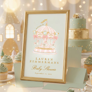 sage green carousel baby shower welcome sign