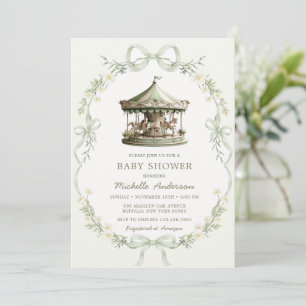 Sage Green Carousel Merry-go-round Baby Shower Invitation
