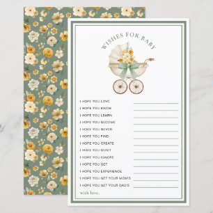Sage Green Carriage Wishes for Baby Card