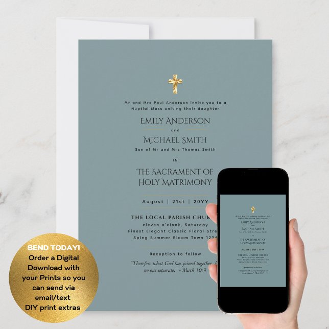 Sage Green  Catholic Nuptial Mass Wedding Invitation (Creator Uploaded)