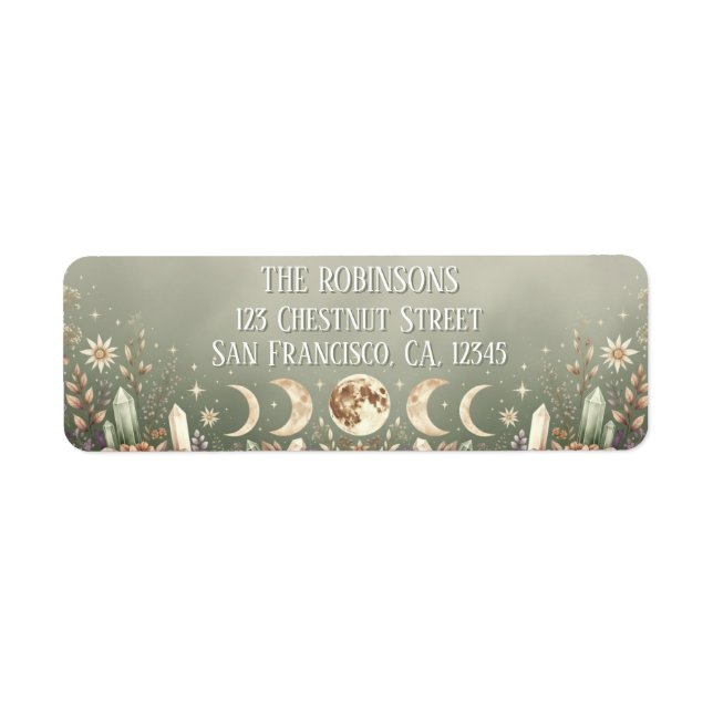 Sage Green Celestial Moon Phase Return Address  Label (Front)