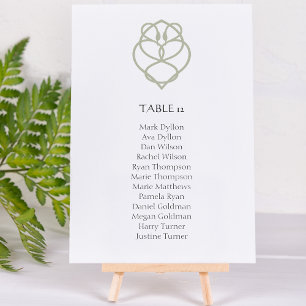 Sage Green Celtic Irish Swan Love Knot Wedding Table Number