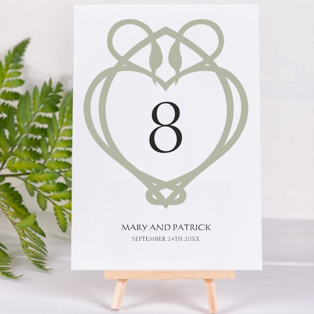 Sage Green Celtic Irish Swan Love Knot Wedding Table Number (Creator Uploaded)